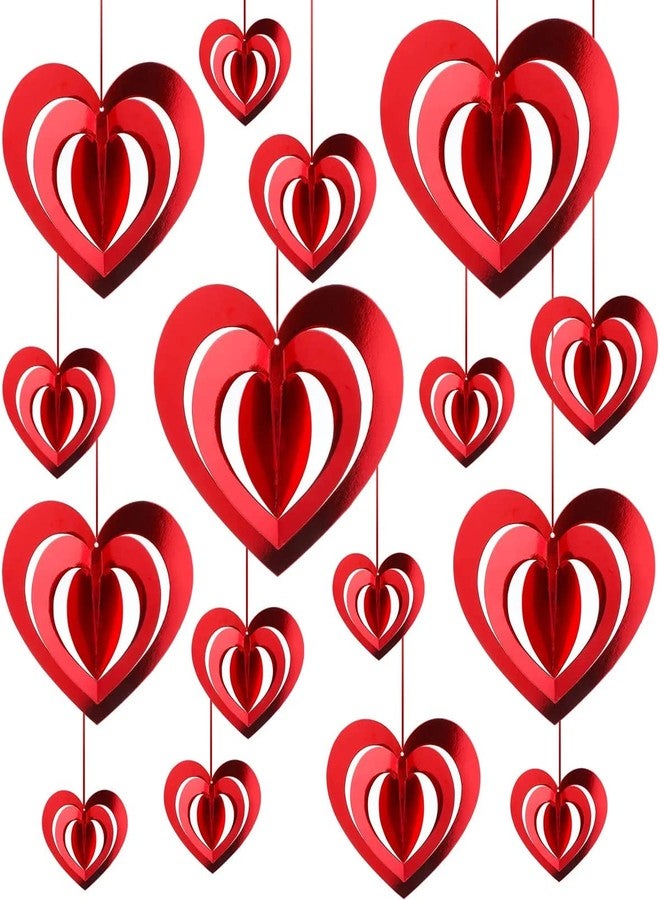AMFIN® (Pack of 16) Valentines Day Hanging/Valentine Decoration/Valentine 3D Love Heart Shape Hanging/Heart Shape Hanging/Red Love Hanging / 3D Hanging Heart/Anniversary Hanging Heart - Image 1